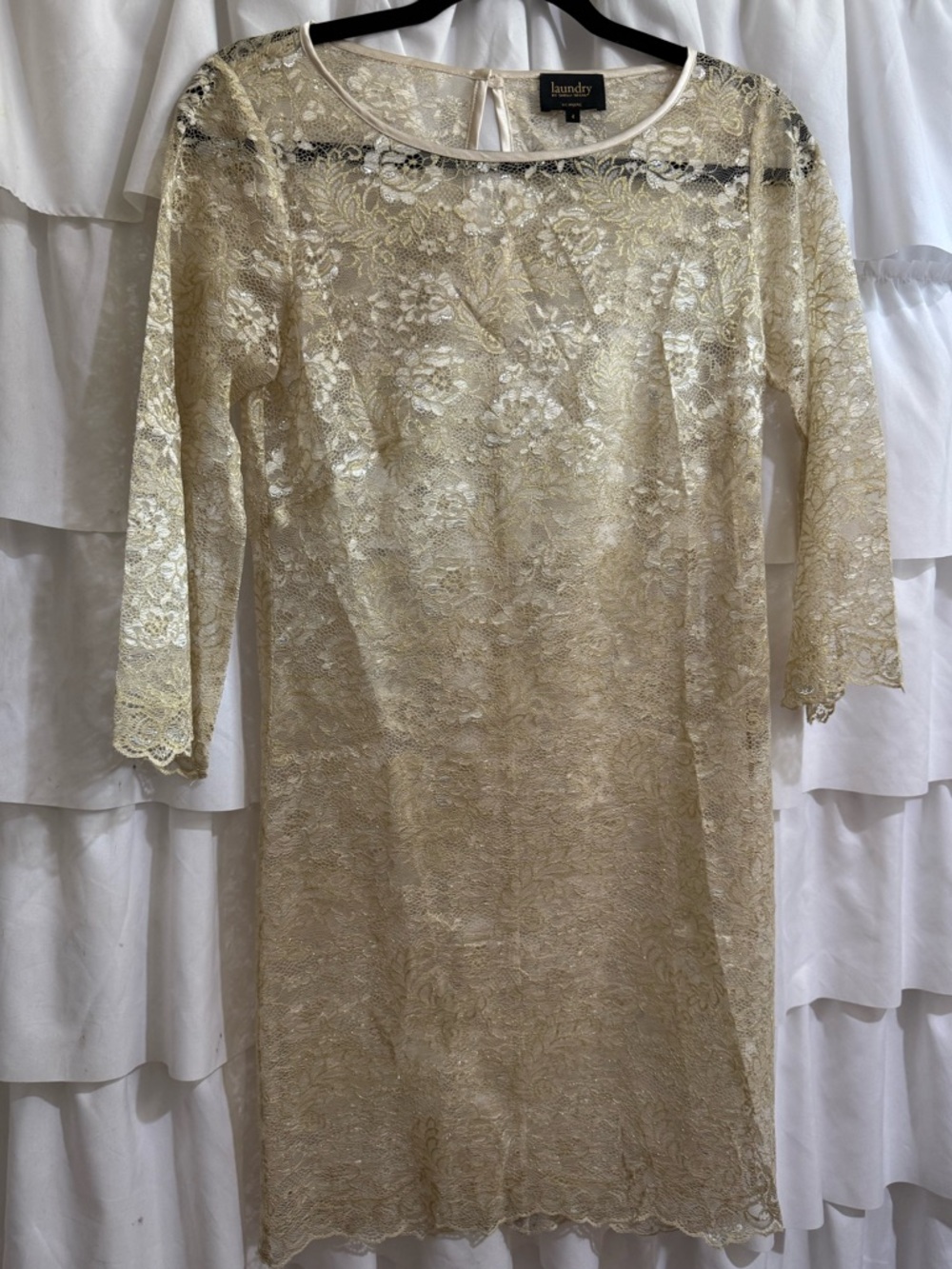 Laundry by Shelli Segal Cream Lace Chemise Dress